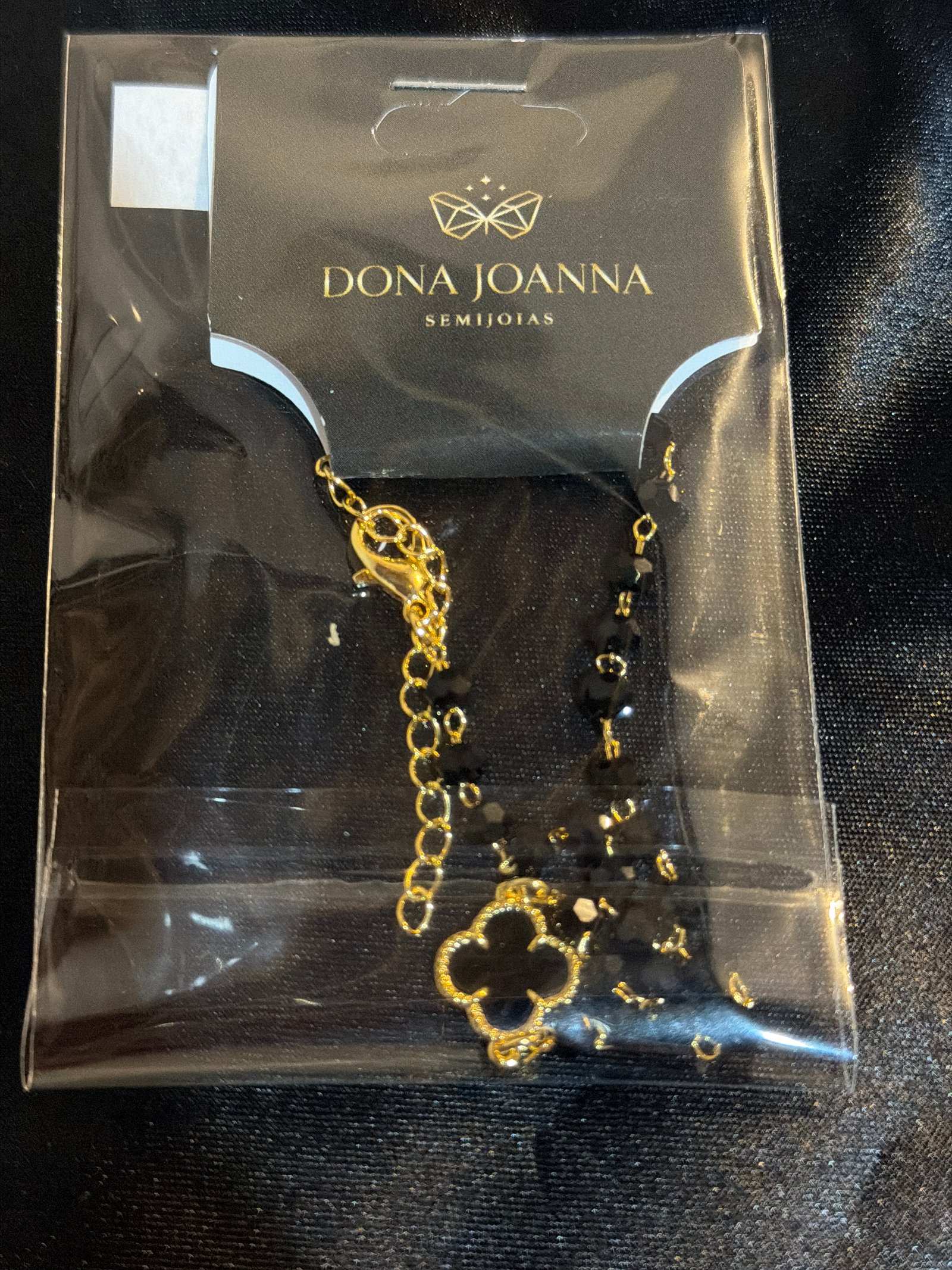 Pulseira pérola trevo preto